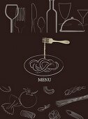A menu illustrated with different types of pasta (illustration)