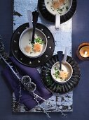 Cheese fondue soup with brioche croutons for Christmas