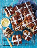 Hot cross buns with chocolate and raisins for Easter