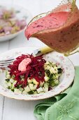 A vegetable salad with a sweet and spicy plum dressing