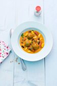 Pumpkin and bean soup with meat balls