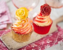 Rose cupcakes in red and yellow