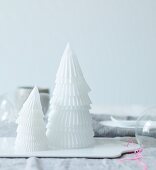 White paper cones stacked to make small Christmas tree