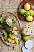 Lemons and limes preserved in salt (seen from above)