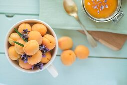 Ingredients for apricot jam with lavender