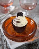 A chocolate cookie cupcake