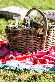 Picnic basket with sparkling wine