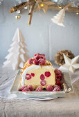Raspberry and shortbread ice-cream log with toasted marshmallow