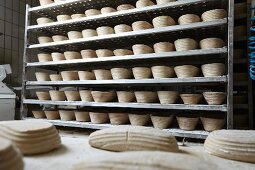 Bread baskets in a bakery