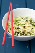 Thai vegetable salad with cucumber, Chinese cabbage, bean sprouts, chilli and coriander