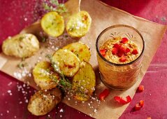 Pepper pesto with baked potatoes