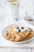 Vegan blueberry pancakes with soya yoghurt