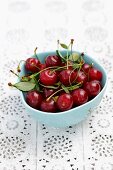 Fresh sour cherries in a bowl