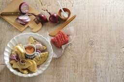 Pelmeni (Siberian ravioli) with ingredients