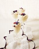 White chocolate mousse with violet syrup