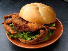 Breaded soft shell crab on a white roll