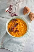 Red lentil dhal with daikon cress