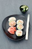 Sushi with grilled salmon and pickled ginger