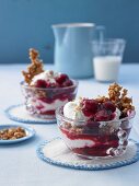 Cream cheese with cherries and almond brittle