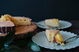 Iced lemon cake, slices removed