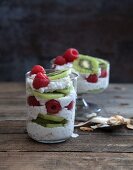 Coconut tapioca layered with kiwis and strawberries