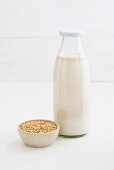 Oat milk in a glass bottle