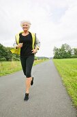 An older woman jogging