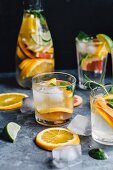 Citrus fruit drinks with ice cubes