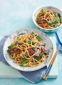 Noodles with beef and choy sum