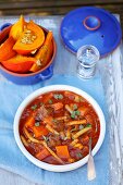 Beef goulash with pumpkin and wax beans