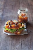 Bread topped with pear chutney and cheese