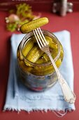 Cucumbers pickled with peppers and garlic