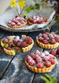 Matcha tartlets with raspberries