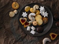 A plate of assorted Christmas biscuits