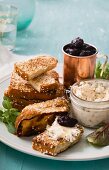 Smoked mackerel paste with sesame seed French toast and cherry compote