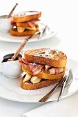 French toast with bacon, bananas and maple syrup