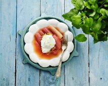 Rhubarb compote with crème fraîche and lemon zest