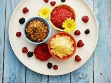 Coffee granita, lemon granita and raspberry granita