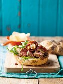 Steak burger with mushrooms and caramelised onions