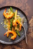 Asparagus with a passion fruit vinaigrette and king prawns
