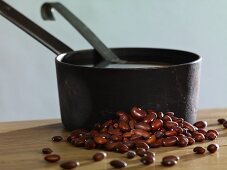 Borlotti beans and a saucepan