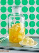 Lemon peel for lemon iced tea in a glass container