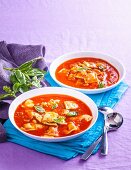 Tomato soup with ravioli