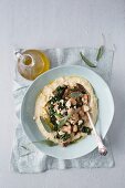 Polenta with kale, beans and mushrooms