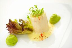 Steamed grouper with mushy peas and sauce