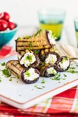 Grilled aubergine rolls filled with cream cheese