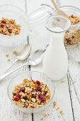 Muesli with marmalade, ginger, dried cranberries and milk