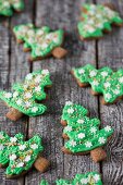 Gingerbread Christmas tree biscuits with green icing