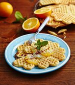 Coconut waffles with oranges