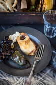 Roasted marrow bones with balsamic grapes